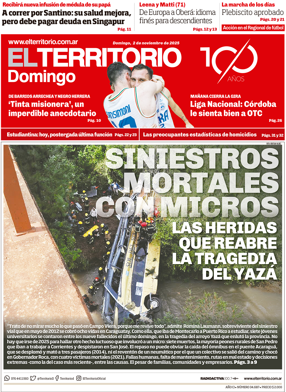 Tapa del diario El Territorio 02/11/2025