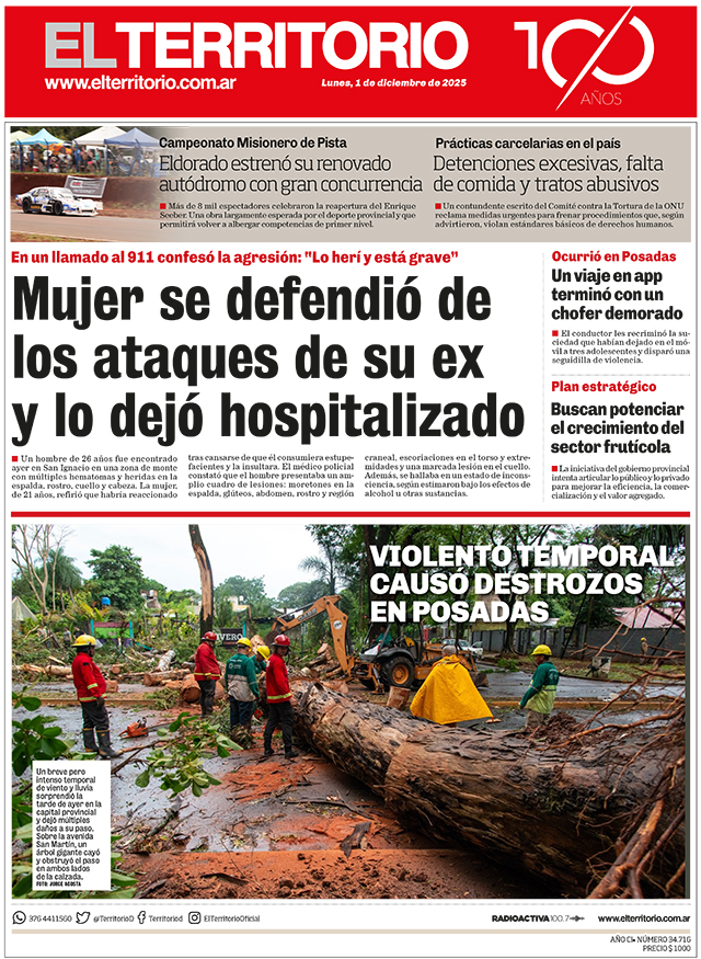 Tapa del diario El Territorio 01/12/2025
