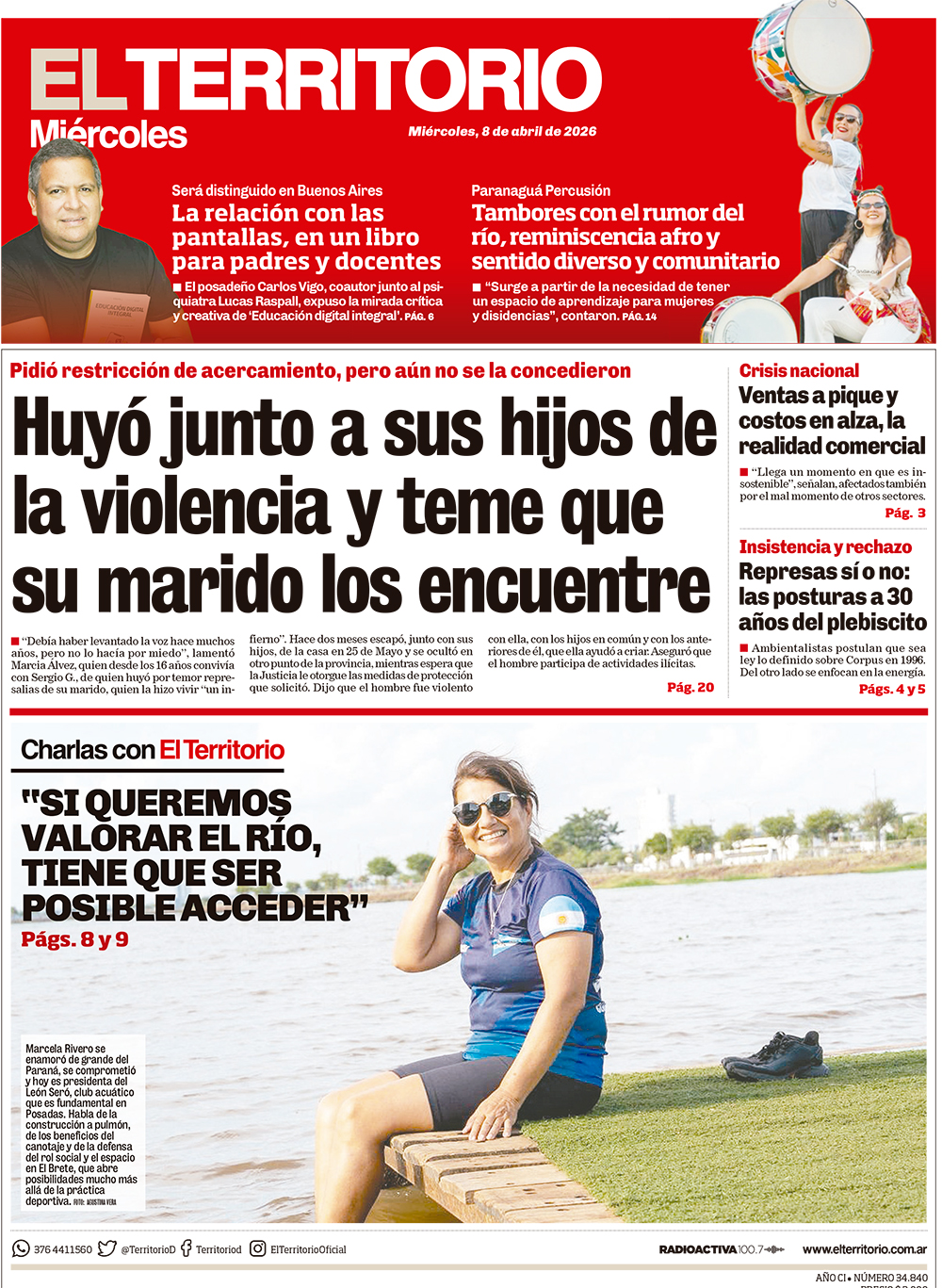 Tapa del diario El Territorio 08/04/2026