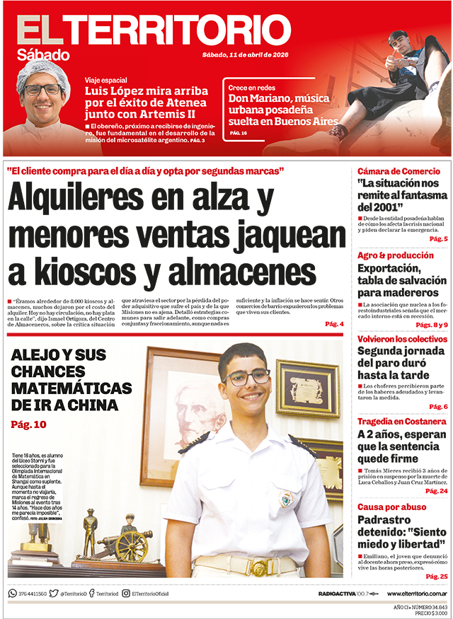 Tapa del diario El Territorio 11/04/2026