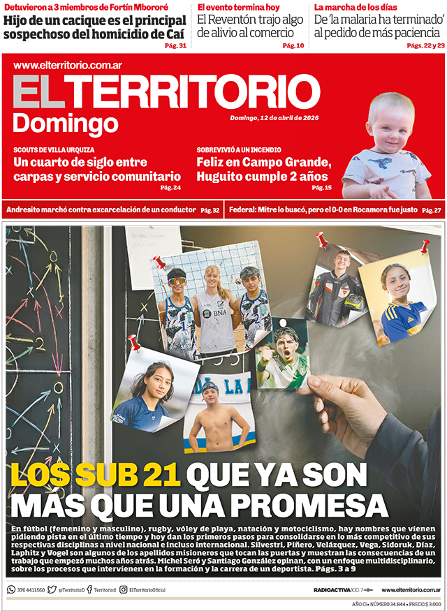 Tapa del diario El Territorio 12/04/2026