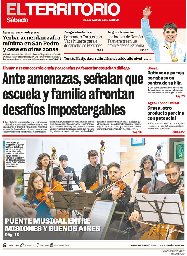Tapa del diario El Territorio 25/04/2026