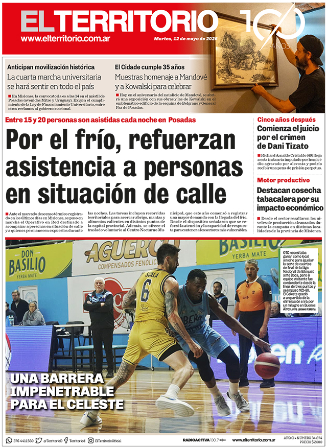 Tapa del diario El Territorio 12/05/2026