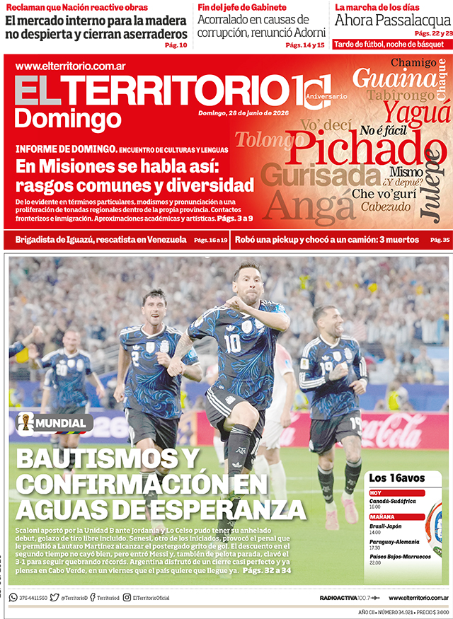 Tapa del diario El Territorio 28/06/2026