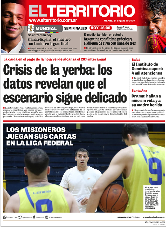 Tapa del diario El Territorio 14/07/2026