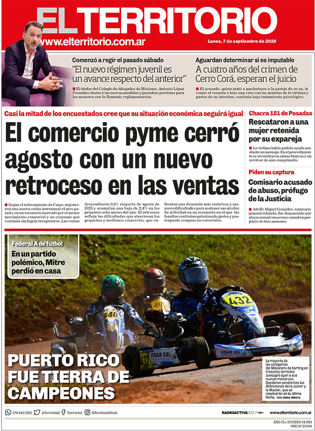 Tapa del diario El Territorio 07/09/2026