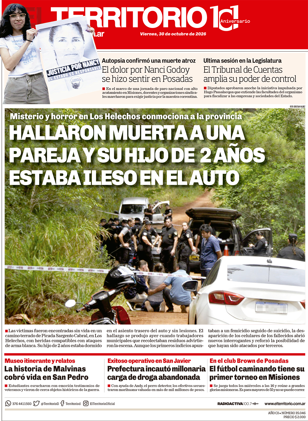 Tapa del diario El Territorio 30/10/2026
